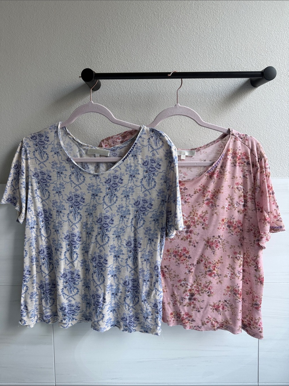 LoveShackFancy Floral Short Sleeve Tee Duo - Pink & Blue